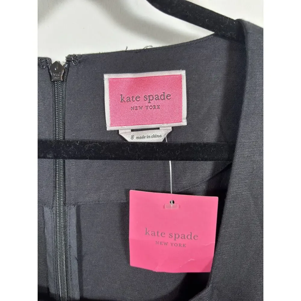 Kate Spade Jumpsuit Womens 8 Black Twill Double Breasted Puff Sleeve Square Neck